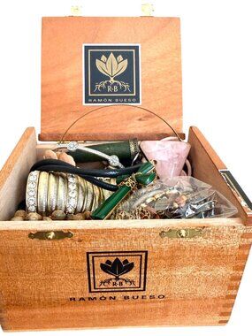 2 lb Mixed Wearable Jewelry Lot 40+ Pcs & FREE Wood Box Jewelry Mystery Surprise